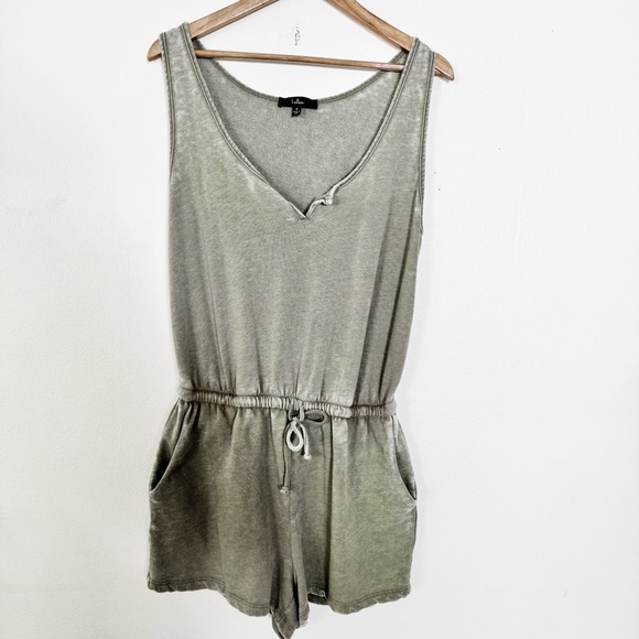 Lulus Olive Green V-Neck Drawstring Romper medium - Picture 2 of 5